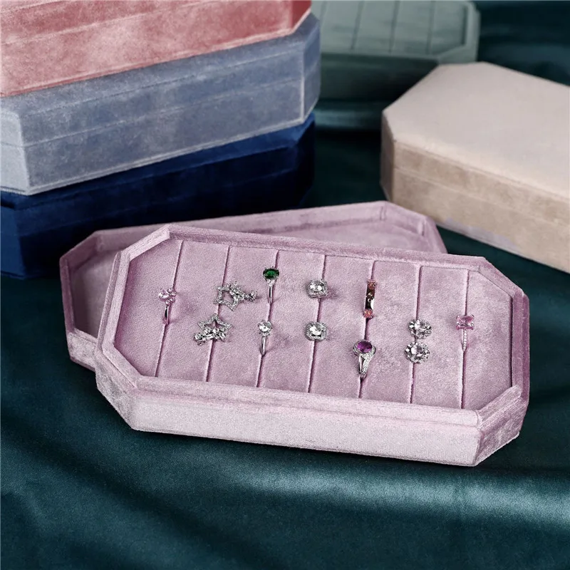 

Jewelry Storage Container Rings Holder With Lid Finger Rings Stand Rings Box Velvet For Dress Tables Cabinets Women Girls Drawer