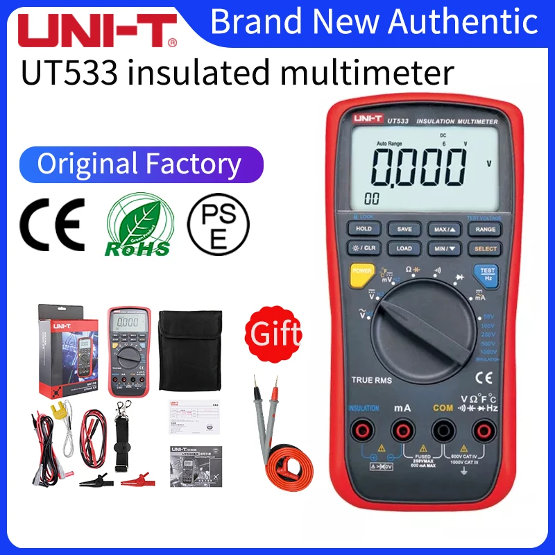 

UNI-T UT533 True RMS Insulation Resistance Tester Digital Multimeter Auto Range AC DC ohm Megohmmeter Voltmeter Capacitance Test