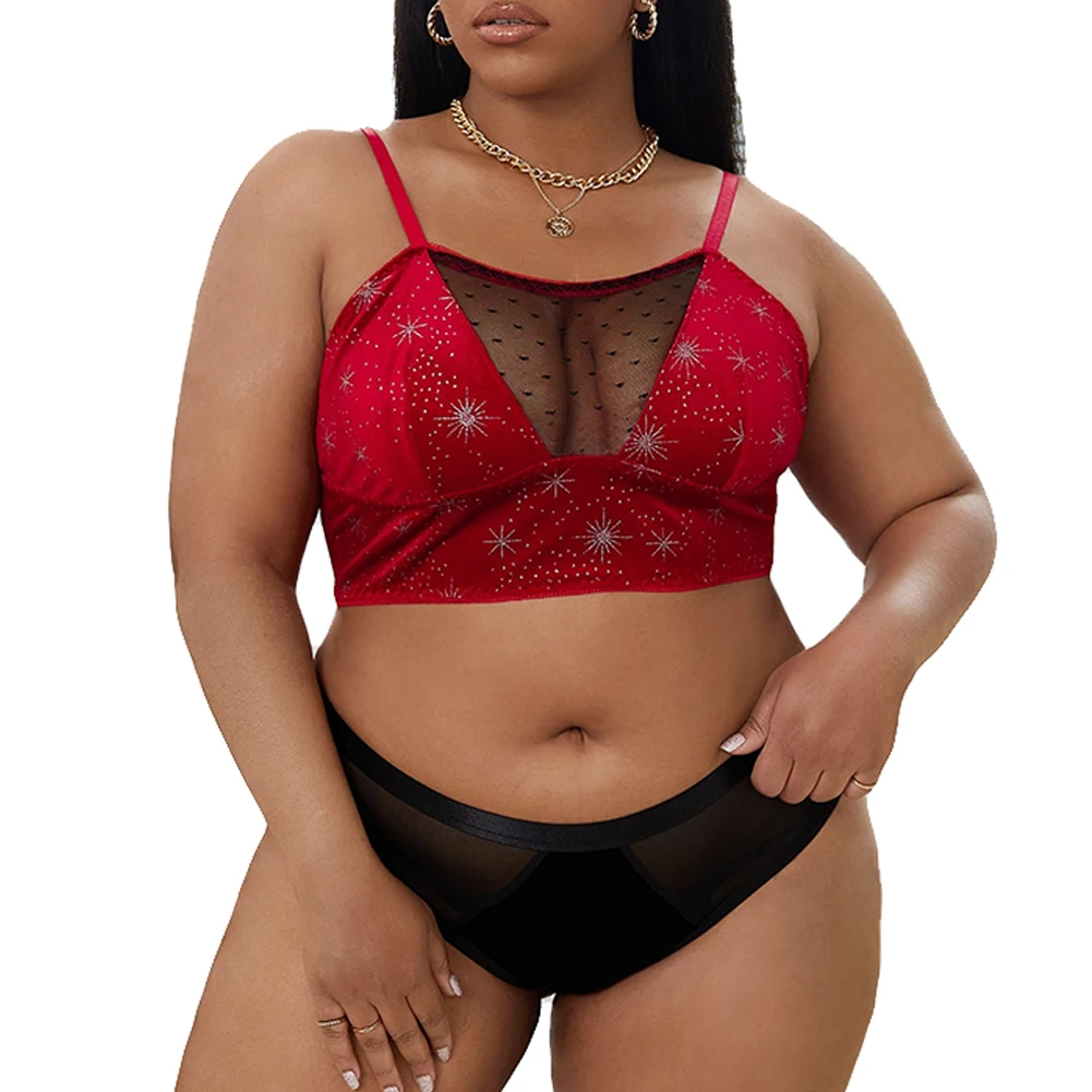 

2022 NEW Plus Size Sexy Women Bra Sissy Lingerie See Through BrassiereVelvet Hot Powder Perspective Hollow Lace Bralette Bras