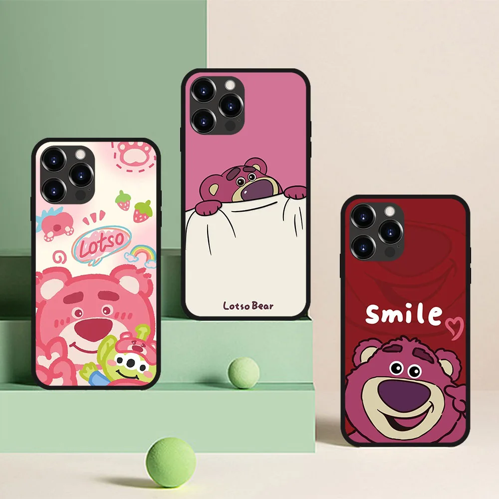 Мягкий чехол IT-68 клубничный Медведь для iPhone 11 12 13 14 15 Pro Max Mini Plus