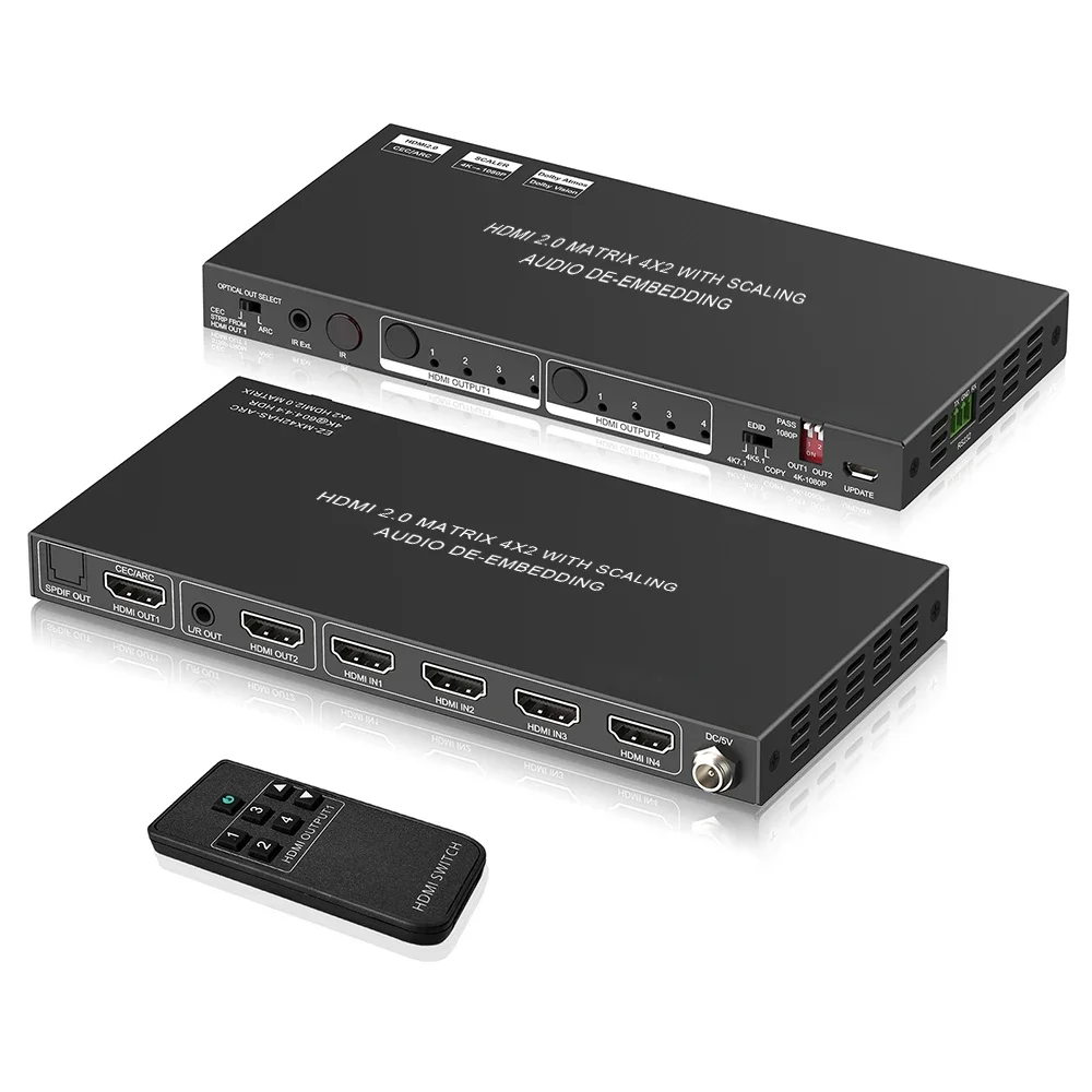 Фото Бестселлеры светодиодного телевизора 4K при 60 Гц аудиовыход 4X4 2x2 Hdmi матричный коммутатор 9x9 HDMI 1x3 3x3 2x4 2x2 матричный коммутатор хорошая цена №1