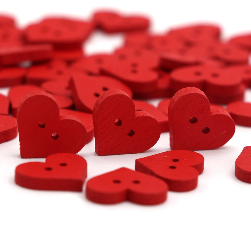 Декоративные пуговицы с красным сердцем деревянные 2 отверстиями для одежды