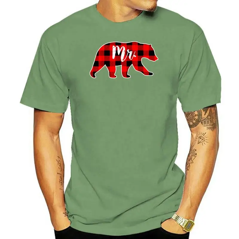 

Printed MR. Bear Men Red Plaid Christmas Pajama Family T-Shirt Men T Shirt Cotton tshirt O-Neck Short-Sleeve Women T-Shirt