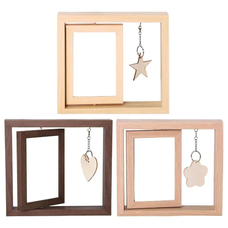 Creative Nordic 4x6 Inch Photo Frame With Double-sided 360 Degree Rotating Wooden Photo Frame With Flower Pendant Photo Frame