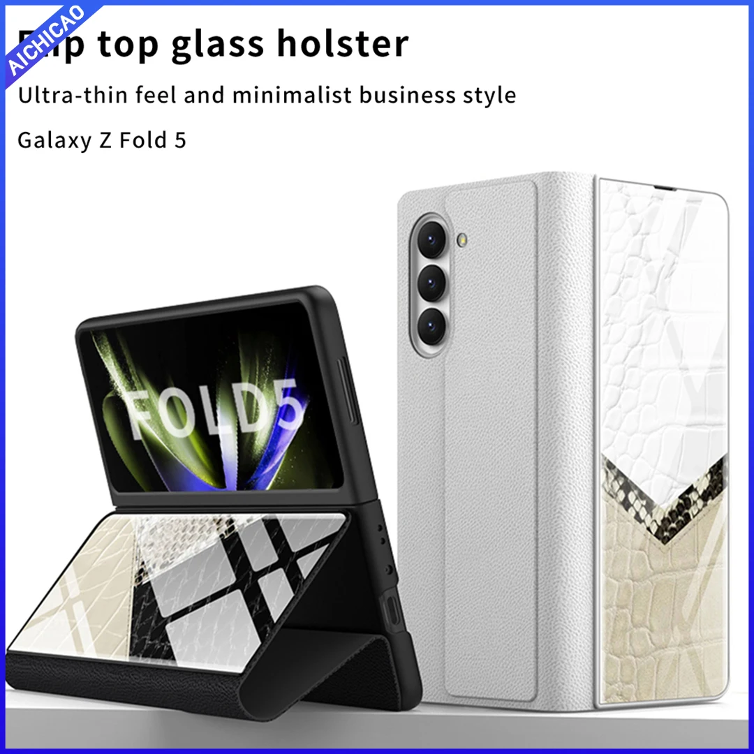 

ACC- For Samsung Galaxy Z Fold5 phone casesFlip glass painted contrasting leather pattern shell film integrated phone case