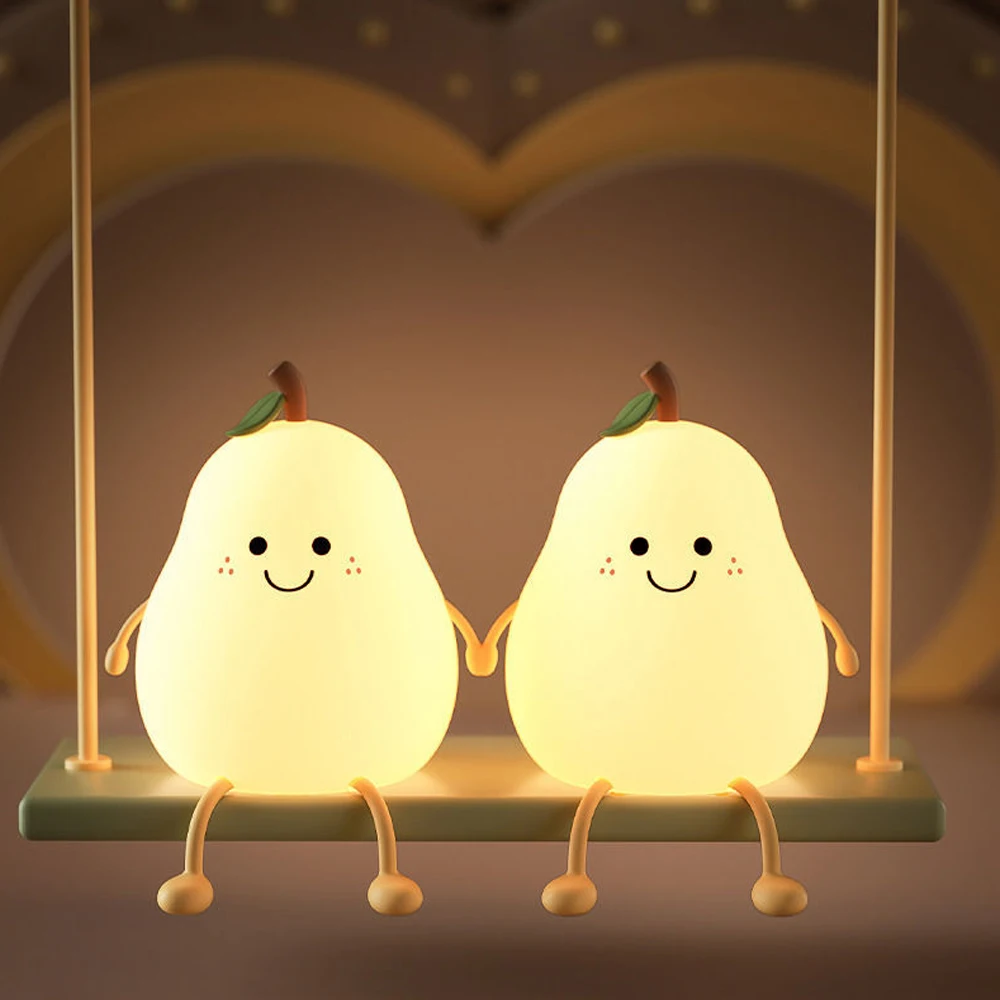

LED Pear Night Light 5V USB Rechargeable Dimming Touch Silicone RGB Table Lamp For Bedroom Decoration Child Gift Baby Light