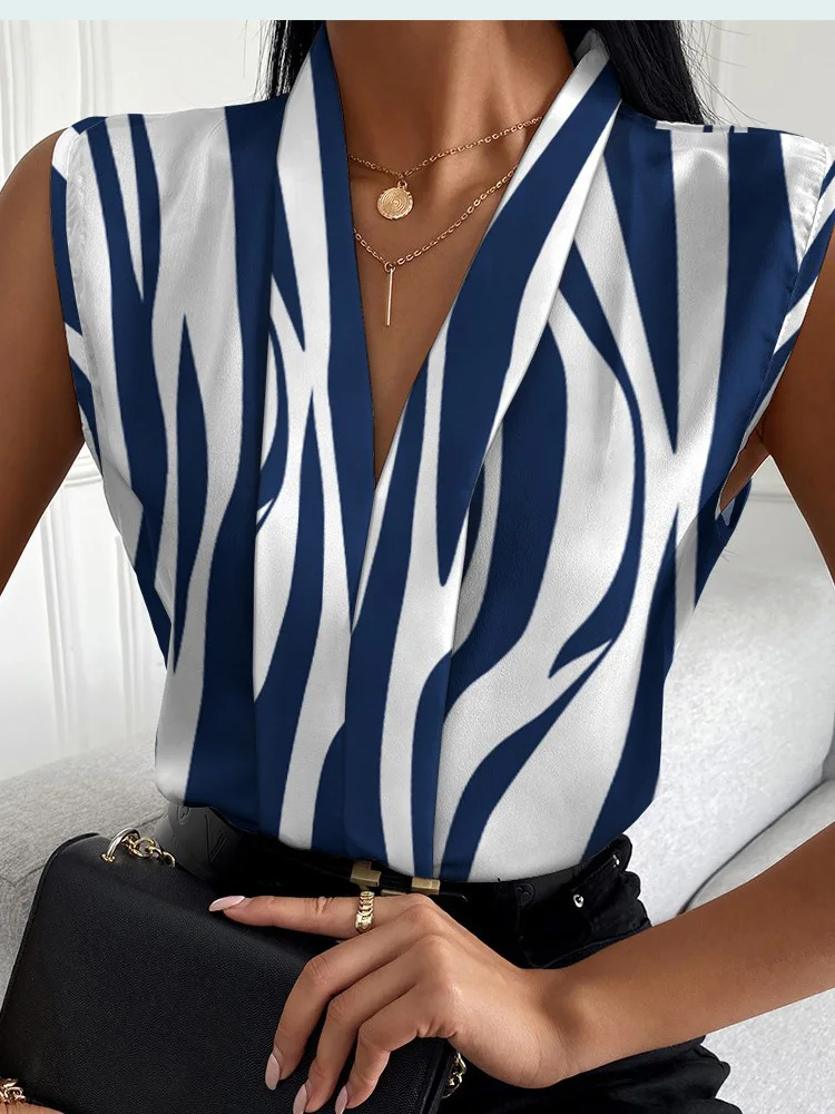

Summer Womens Top Blouse Fashion Print Tops V-neck Sleeveless Casual Shirt Elegant Party Shirts 2023 New Shirts & Blouses Blouse