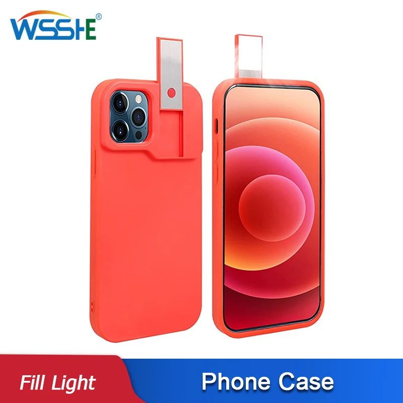 

LED Selfie Fill Light Phone Case For iPhone 12 / 12 Pro Protective Back Cover For Live Stream Beauty Makeup Video Photography
