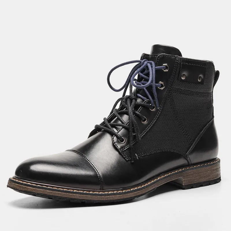 

Fall Winter Mens Black Ankle Boots Fashion British Business Leisure Trending Motorcycle Botas Daily Platform Shoes 41-45 ERRFC
