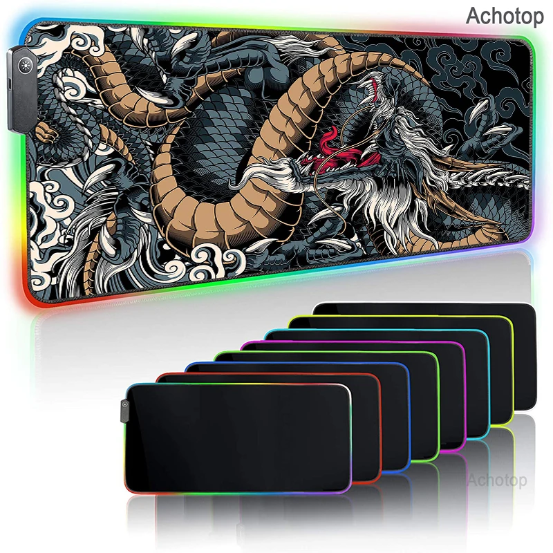 

Japanese Dragon Anime Mousepad Gaming Mouse Pad RGB LED Gamer Mat Computer Padmouse Keyboard Desk Mat For Table With Backlit XXL