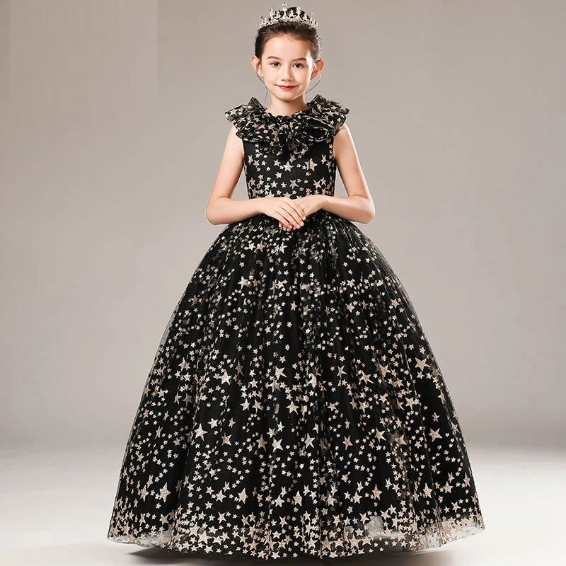 

Flower Girl Dress Children's Evening 2023 New Princess Model Catwalk Hosting Stage Costumes Black
