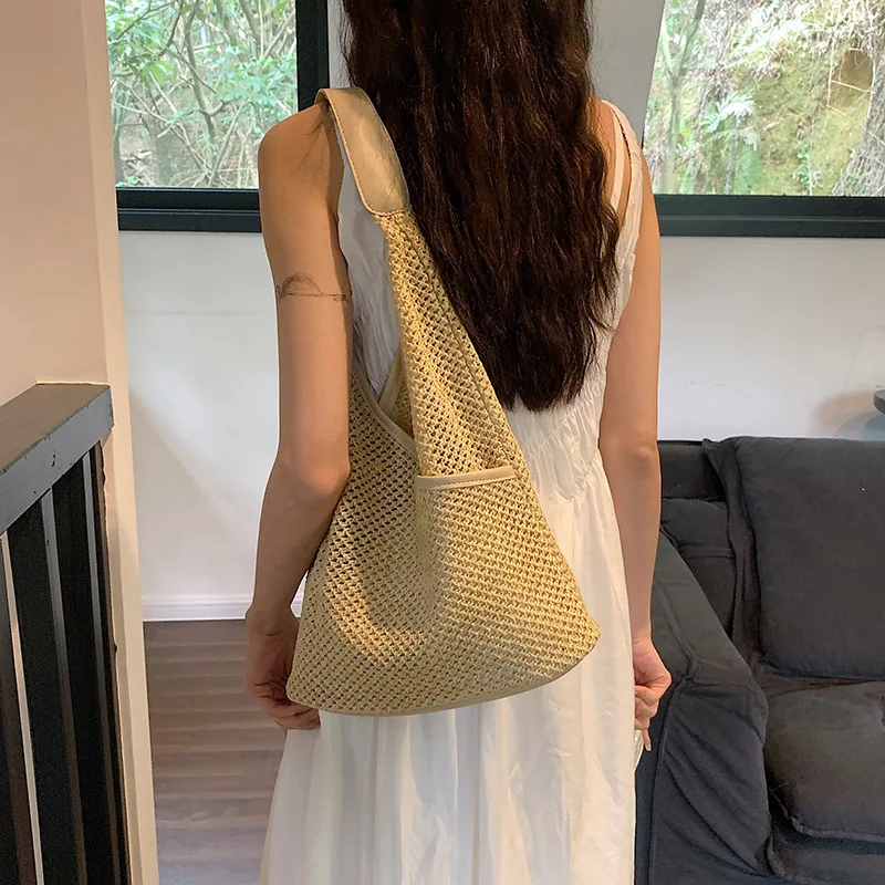 Женская плетеная сумка ручной работы пляжная сумка-мешок через плечо в стиле