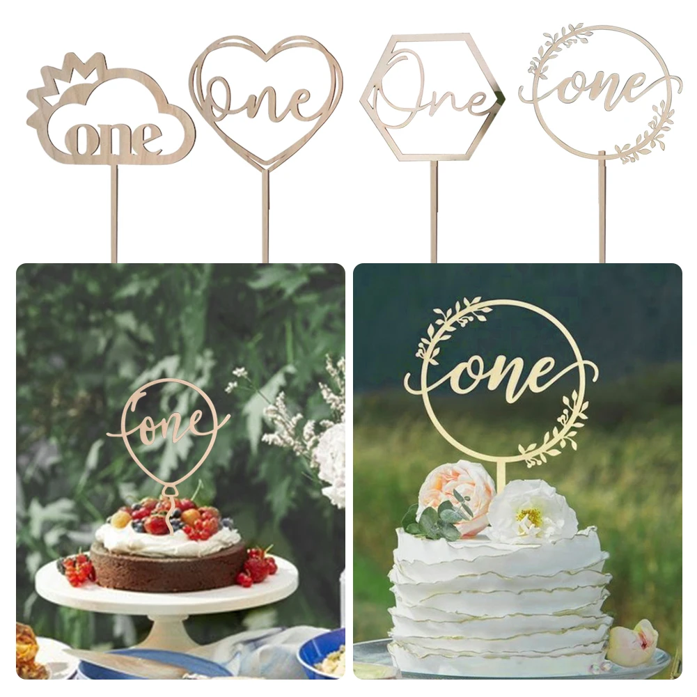 

Wooden One Baby Happy Birthday Cake Toppers Newborn Birthday Cake Topper for Baby Birthday Anniversary Party Cake Decorations