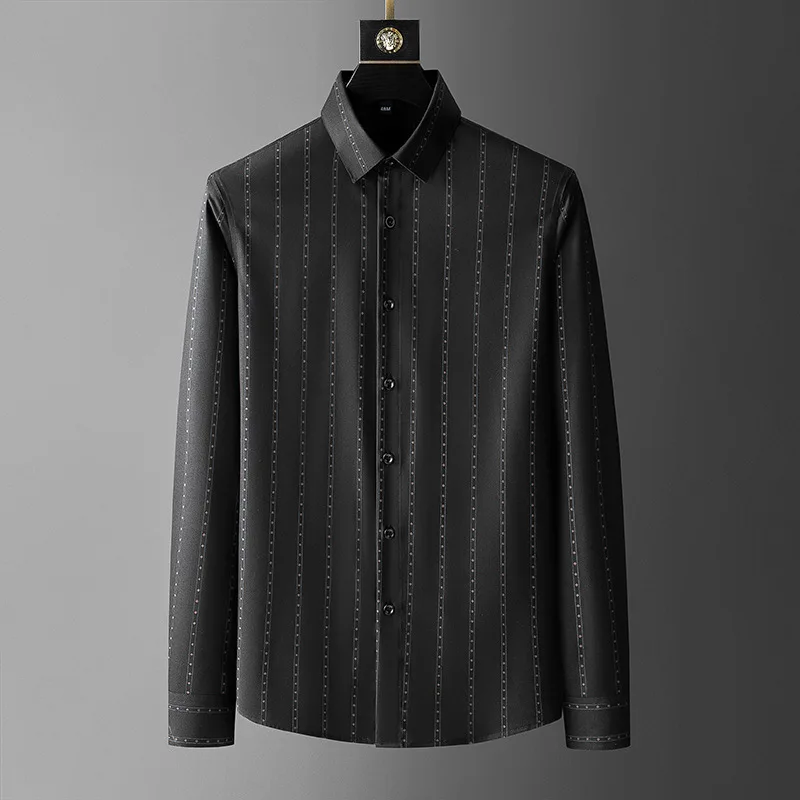 2022 Spring Striped Shirts for Men's Long Sleeve Slim Casual Shirt Business Formal Dress Shirt Social Party Tuxedo Male Clothing