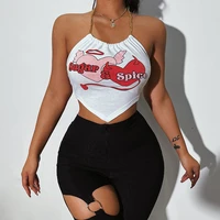 backless punk grunge camis active tankstylish chain halter camisole fashion print navel bare crop top women aesthetic