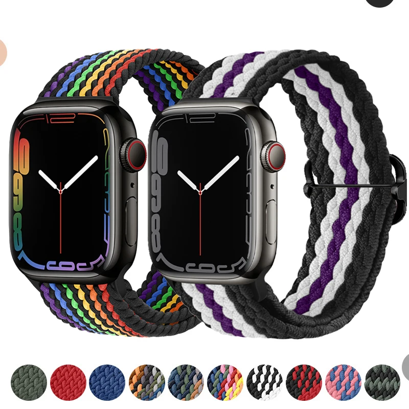 

Ремешок соло Плетеный для Apple Watch Band 45 мм 44 мм 42 мм 41 мм 40 мм 38 мм, нейлоновый браслет для наручных часов iwatch Series 3 4 5 6 SE 7