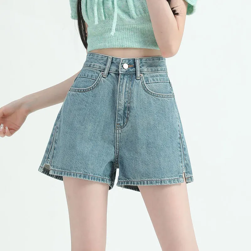 Slit Denim Womens Shorts Summer Straight Loose Wide Leg Pants High Waist Curly Edge A-word Large Size Design Sense Booty Shorts