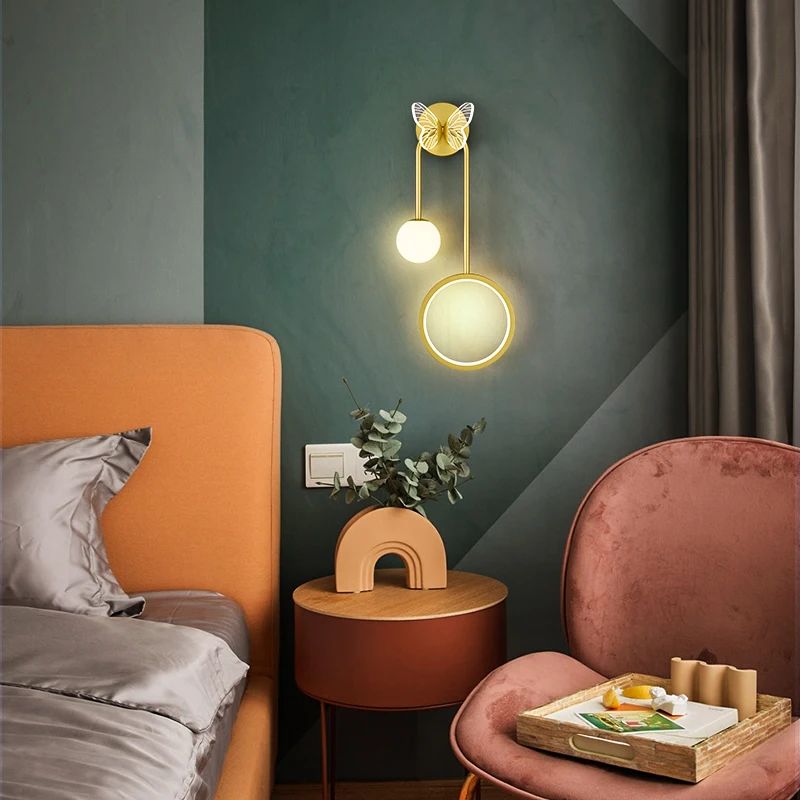 

Modern light luxury bedroom bedside wall lamp creative Nordic with switch TV background wall aisle wall lamp