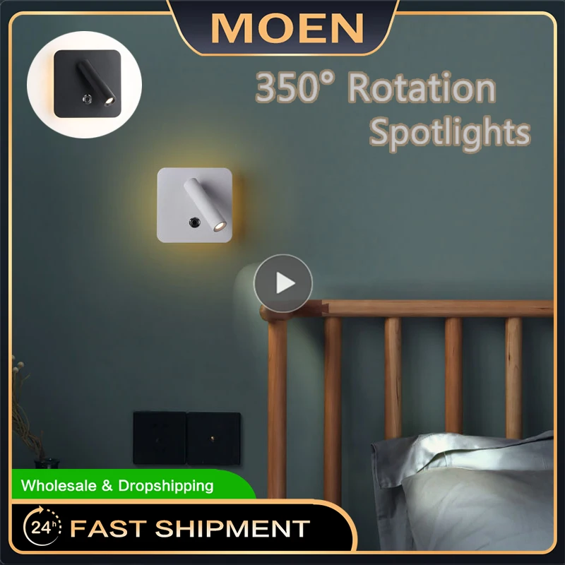 

220V AdjustableLED Wall Lamp With Switch Bedside Wall Lamp Usb Charging Spotlights Indoor Lighting 350° Rotation Sconce Lamp