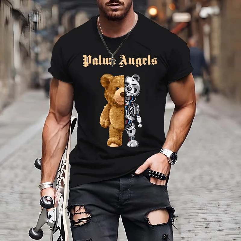 

Men's New Robot Animal Cat Print T-shirt Oversized Streetwear Casual Sports Shopping Parent-Child Wear