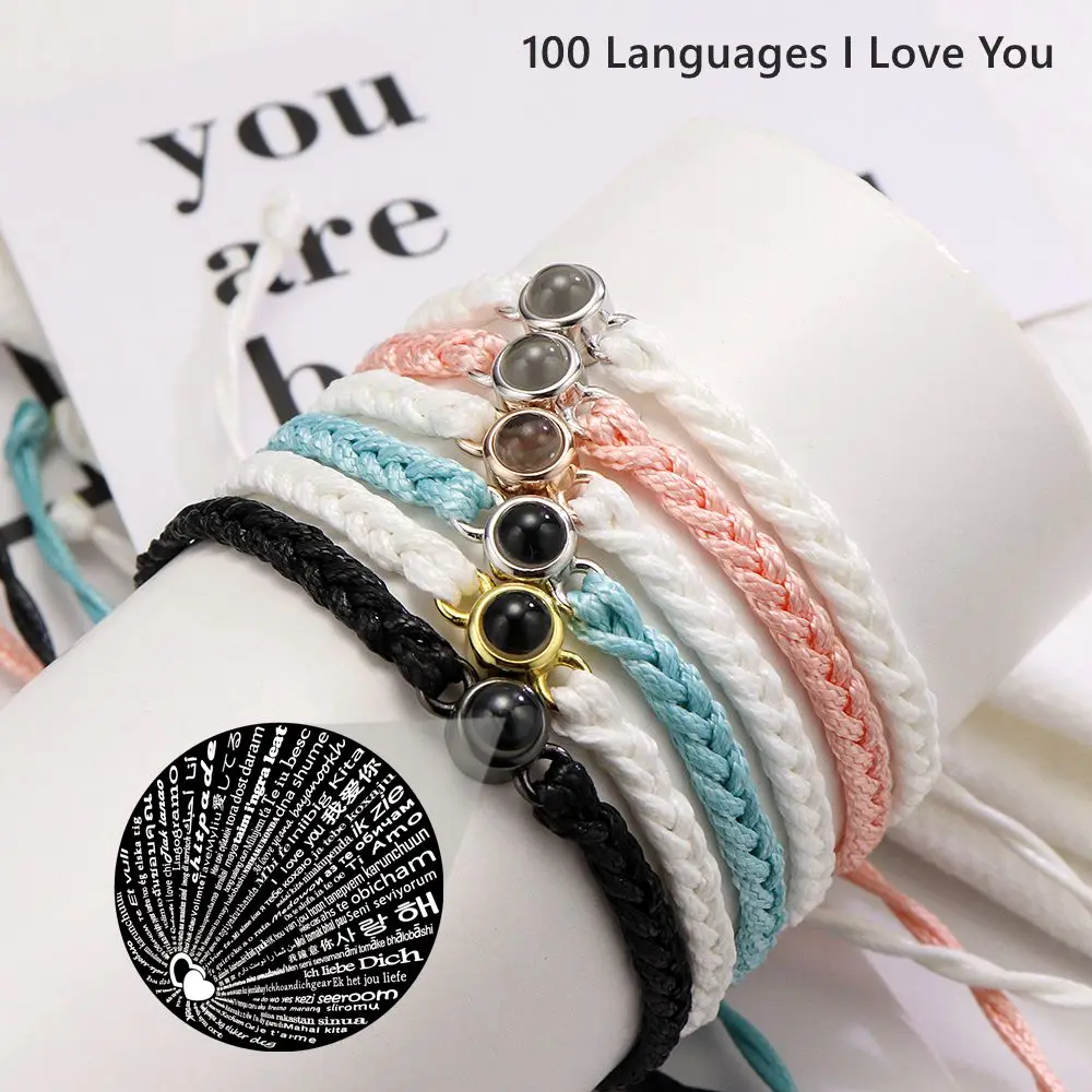 925 Silver Personalized Projection Braided Bracelet Custom Photo Bracelet for Woman Man Couple Family Jewelry Memorial Gift