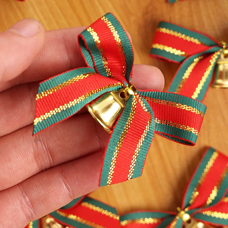 

100 Pcs Christmas terylene Ribbon Bow with Bells,Xmas Mini Bowknot Craft Gift Ornament Christmas Tree Hanging,Christmas decor