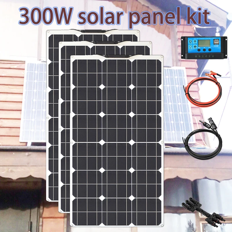 

Solar Panel Kit 300W 200w 100w flexible solar panels module controller for camper caravan boat car battery 12v Energy chargin