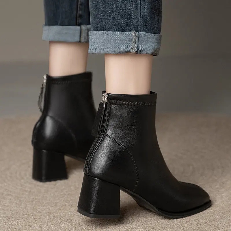 Women Shoes Fashion Chunky Round Toe Ankle Boots Autumn Winter PU Leather Warm Snow Boots Designer Shoes Women Chelsea Boots