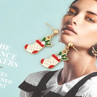 new trend christmas stockings christmas earrings womens exaggerated cute dangle earrings new years party jewelry accessories