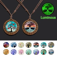 esspoc fashion tree of life necklace wooden handmade pendant necklaces for women men gift glow in the dark jewelry wholesale