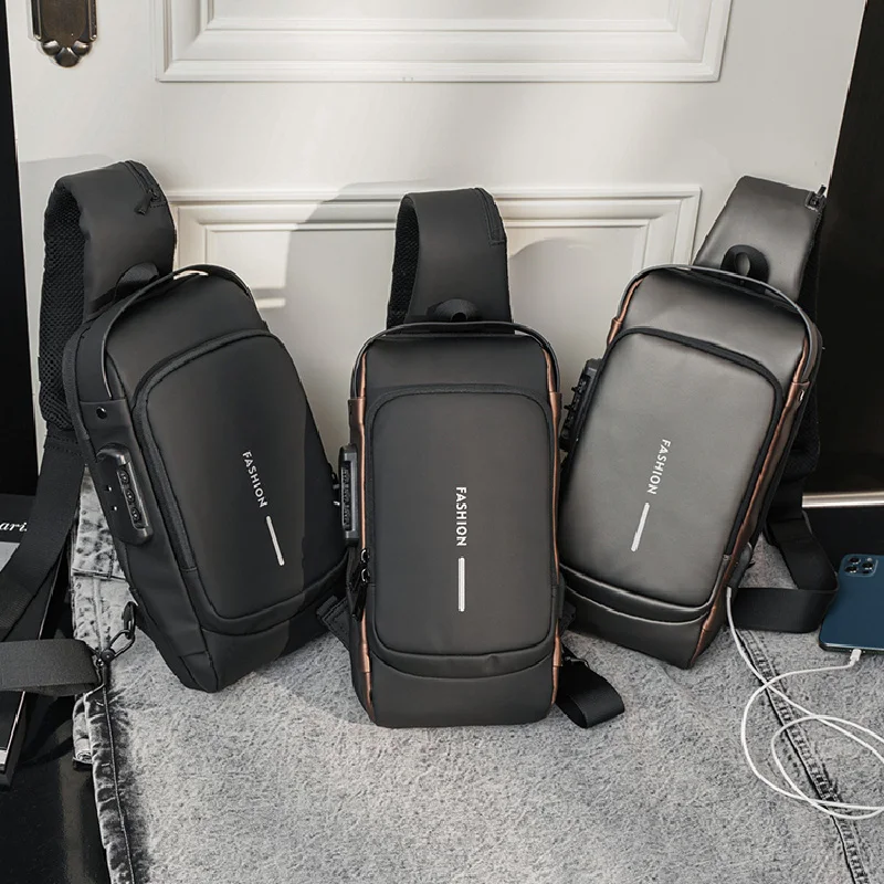 Fashion Men's Riding Crossbody Bags With USB Charging High Quality Anti-theft Password Lock Motorcycle Bag Unisex Chest Bag