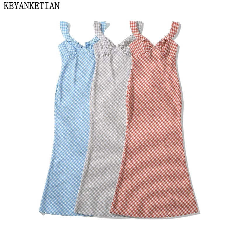 Женское платье-футляр без рукавов KEYANKETIAN летнее клетчатое платье-миди в