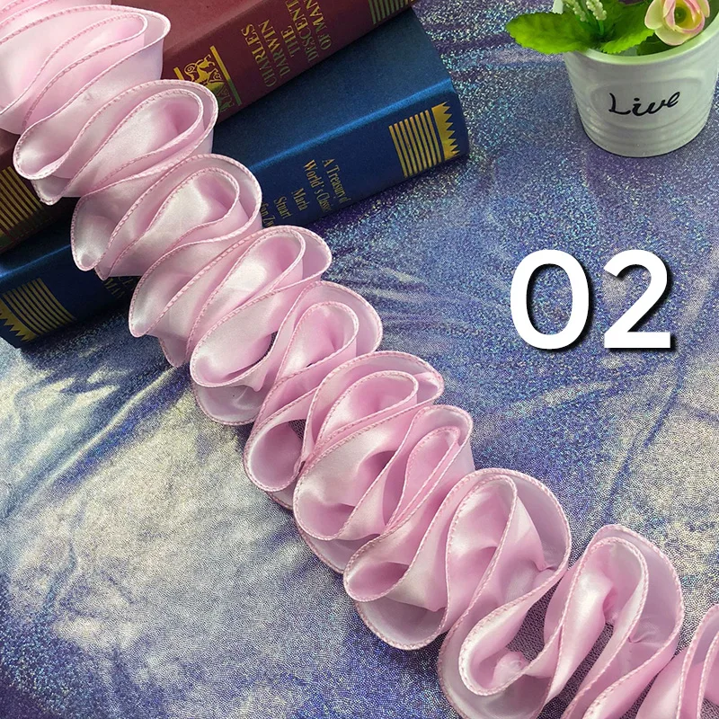 5 ярдов плиссированная отделка с рюшами блестящая атласная 3D кружевная ткань