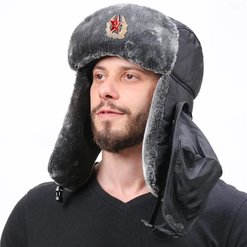

Russian Hat Ushanka Windproof Mask Trooper Earflaps Winter Hat Trapper Ushanka Hats Bomber Fur Hats