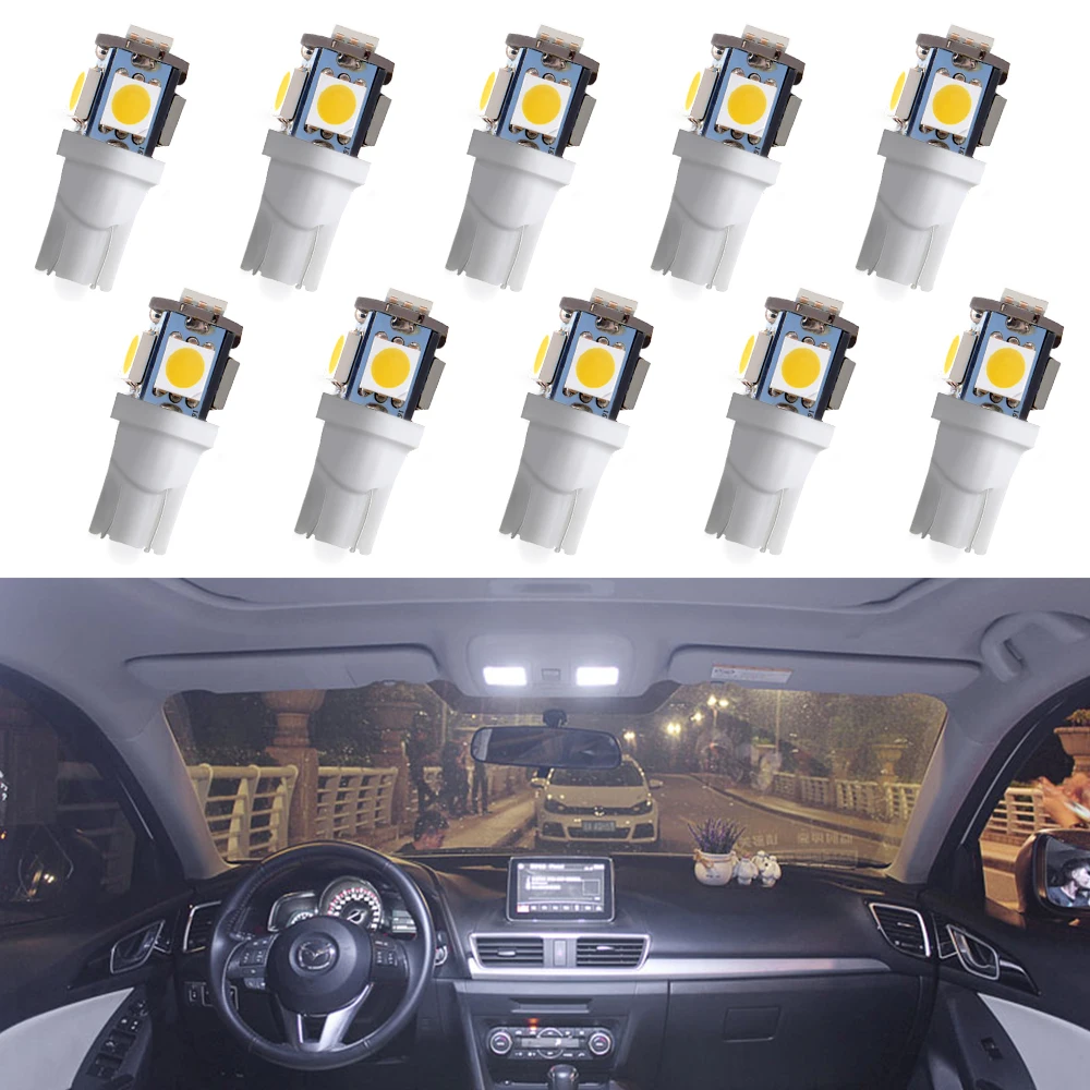 10Pcs 5050 5SMD Auto Led Auto Lamp Interior Lights 168 194 LED DC 12V License Plate Bulbs Marker Light White blue Led Cob Led