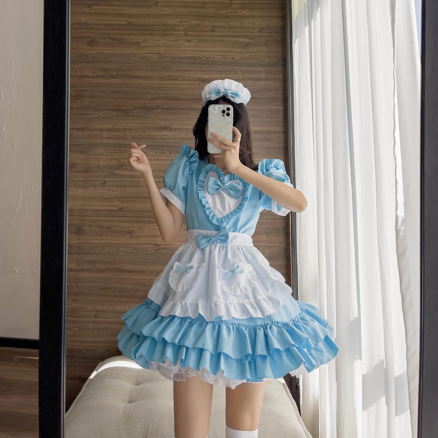 

Sexy Cream Sweetheart Maid Blue Pure Lolita Dress