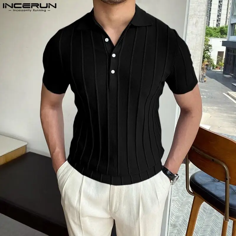 

2023 Men Shirt Solid Color Lapel Short Sleeve Korean Style Casual Shirts Knitted Streetwear Leisure Men Clothing S-5XL INCERUN