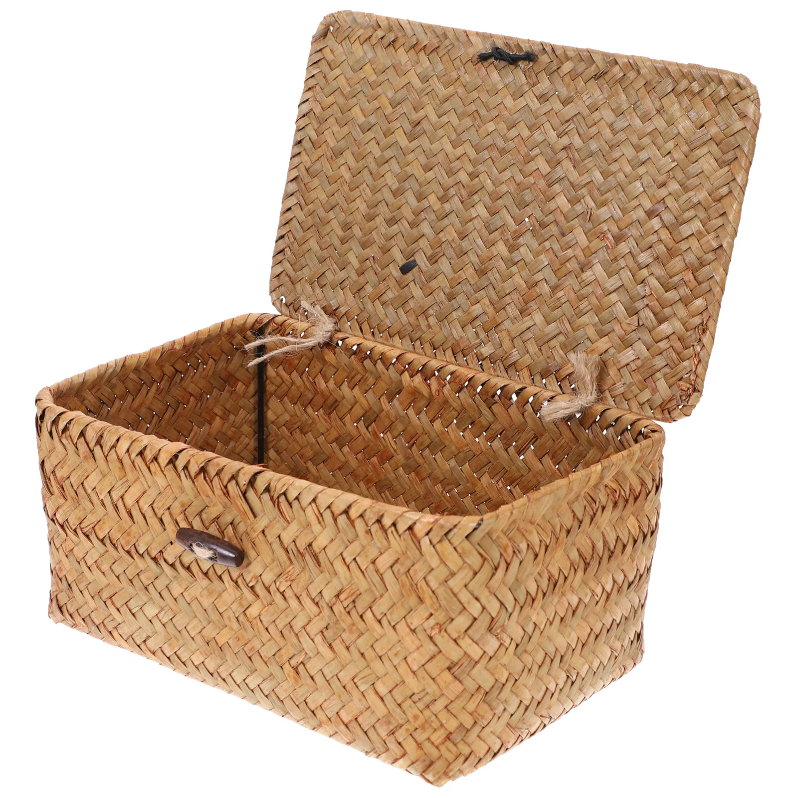 

Basket Storage Baskets Wicker Woven Organizer Lid Box Seaweed Seagrass Sundries Desktop Rattan Shelf Rectangular Organizing