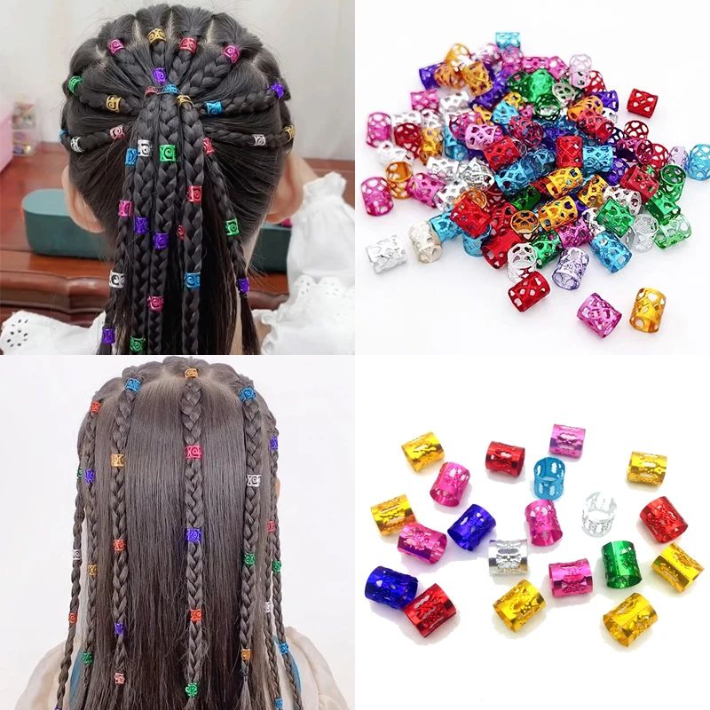 50/100pcs Aluminum Hair Ring African Twist Hollow Extension Hair Braid Ring Dreadlocks Bead Braiding Hair Decoration Accessories