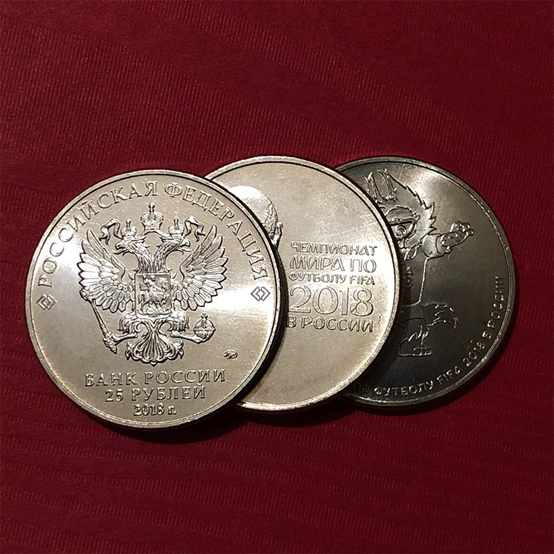 Российский набор из 3 монет 25 мм 2018 игра Кубка по футболу оригинальная памятная