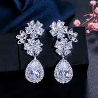 elegant flower shape bridal wedding jewelry cubic zirconia crystal clip on earings for non pierced ear hole