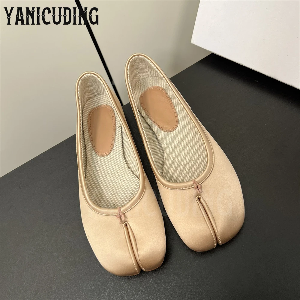 Атласные балетки Tabi новинка дизайнерская стильная обувь на плоской подошве для