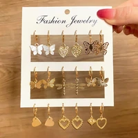 9 pairsset elegant hollow butterfly heart dragonfly drop earring set for women vintage cute sweet earring fashion jewelry gifts