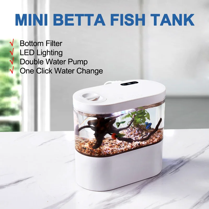

Mini Aquarium Miniature Fish Tank with Bottom Biochemical Filtration System LED Small Aquatic Organisms Eco Box Desktop Decor