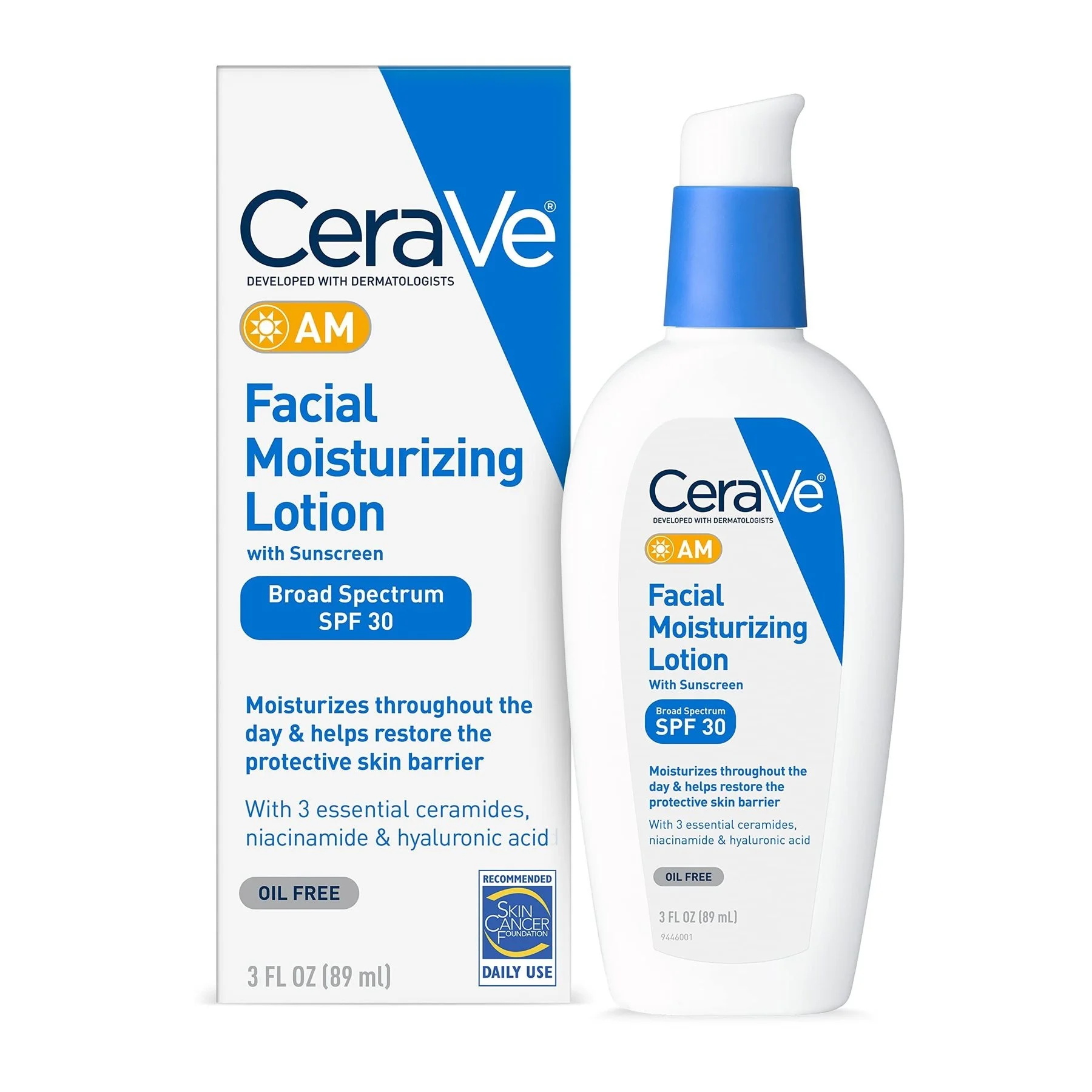 

CeraVe AM Facial Moisturizing Lotion SPF 30 Sunscreen Creams Oil-Free Face Moisturizer with Whitening Firming Face Cream 89ml