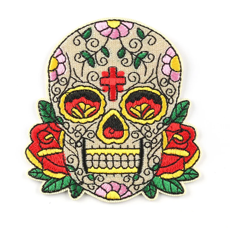 Нашивки с вышивкой для джинсов череп розы нашивка утюгом значок мексиканская
