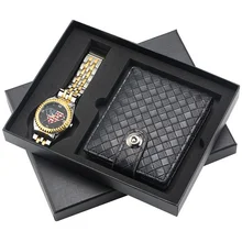 Fashion Men's Wallet Leather Purse Casual Quartz Wrist Watch Birthday Gift for Man Dad Boyfriend