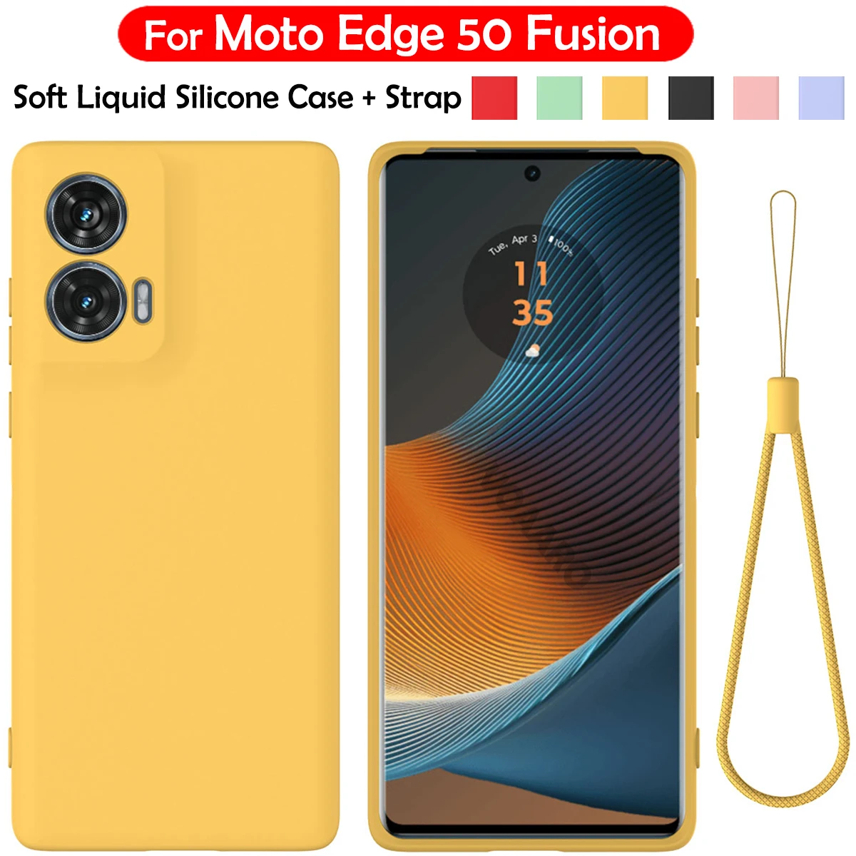 Мягкий защитный чехол из жидкого силикона для Motorola Moto Edge 50 Fusion с ремешком
