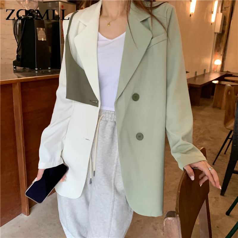 ZCSMLL Mint Green Patchwork Blazer Women Designer Coat And Jacket Fall 2022 Womens Fashion Korean Blazer Suit Female Clothes