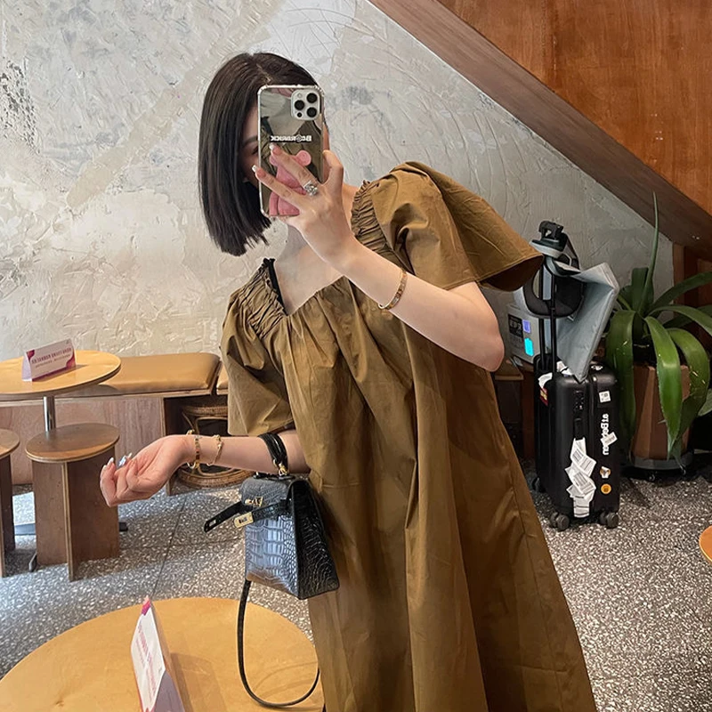 Модное платье для беременных свободное летнее с квадратным вырезом ретро